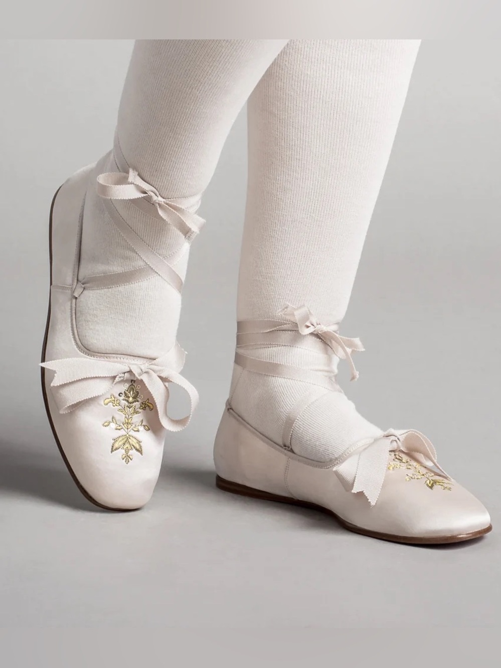 Embroidered Ribbon Ballet Flats in Blush Pink